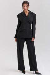 black wide leg high waist tailored trousers
