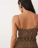 Petite crinkle mini dress with shirred dropped waist in navy and tan gingham