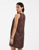 PIECES racer neck satin mini dress in coffee brown