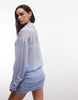 Princess Polly Moonrising sheer fitted skirt wide sleeve shirt dress in blue