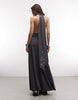 Weekday halter neck scarf detail maxi dress with drop waist in dark gray