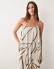 Vila linen touch cami maxi dress in brown floral print