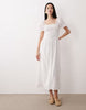 Wednesday's Girl shirred detailing midi smock dress in white