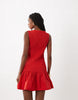 shirred drop waist mini dress in red