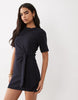 Mango tie front mini T-shirt dress in navy