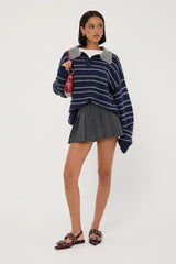 Luck & Trouble Waist Cord Tie Pleated Skirt Grey