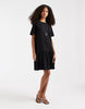 Pieces drop waist short sleeve mini dress in black