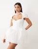 Bardot Allington broderie corset puff sleeve tie collar detail mini dress in white
