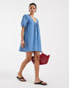 puff sleeve mini dress in washed blue