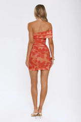 Private Energy One Shoulder Mesh Mini Dress Orange