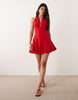 Kaiia exclusive halterneck plunge godet hem mini dress in red