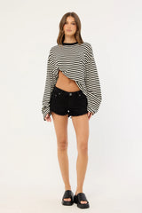 One Teaspoon Dukes Low Waist Mini Denim Shorts Double Black