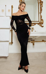 Suzanna Maxi Dress - Off Shoulder Lace Dress in Black