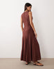 racer maxi dress with godets in warm chocolate