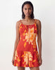 structured cotton sateen tie bust dropped waist mini sundress in orange floral