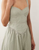 Abercrombie & Fitch twill v neck midi dress in mid green