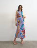 Topshop mesh floral print ruched midaxi dress in purple