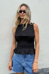 Perfect Stranger Shirred High Neck Top Black