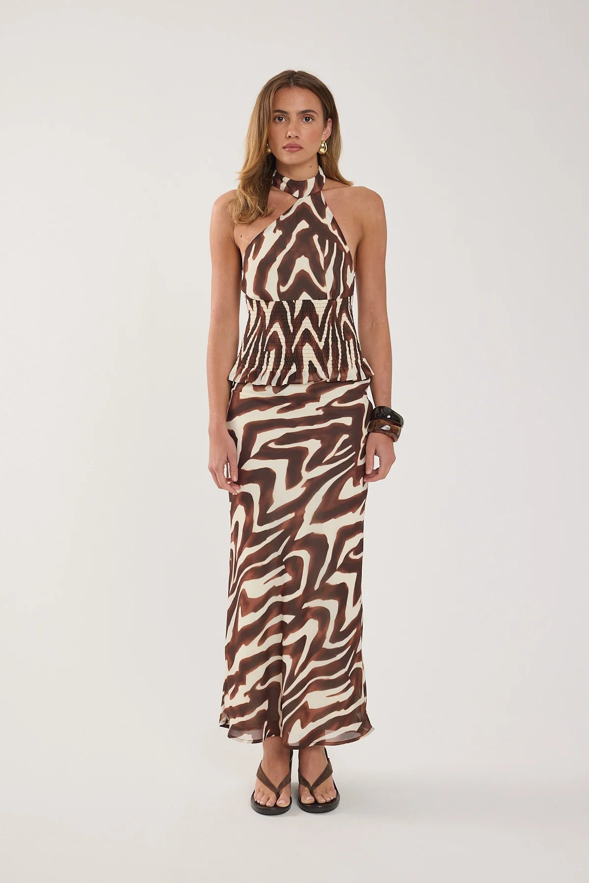 Perfect Stranger Elliot Halter Top Brown Print