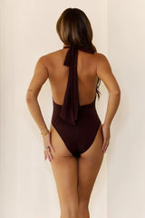 Slay The Party Halter Bodysuit Brown