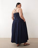 Curve denim smock midi dress with side pockets in inky wash