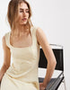 square neck seam detailing midi dress in buttermilk