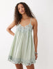 v-neck cami mini dress with lace trim in green
