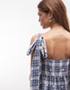 Daisy Street tiered smock mini dress in navy gingham