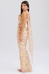honeyflower print fluted hem maxi skirt