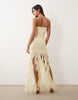 Kaiia exclusive textured mesh bandeau ruffle hem maxi dress in lemon