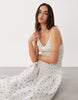 Esmée shirred drop waist maxi beach dress in blue ditsy floral