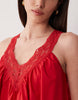 v-neck poplin mini smock sundress with lace overlay in tomato red