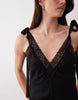 slip maxi dress with lace trim and ties in black