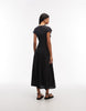 crew neck midi dress with popcorn shirred bodice in navy
