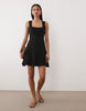 square neck seam detail mini dress in black