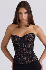 black floral lace boned corset top