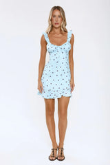 Zero Hesitation Polka Dot Satin Mini Dress Blue