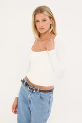 L&t Recycle Long Sleeve Scoop Neck Tee White