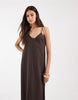Vero Moda Tall linen look cami straps midaxi dress in chocolate