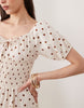 Esmée puff sleeve tie front maxi beach dress in cream & brown polka dot