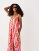 sleeveless V neck trapeze maxi dress in floral stripe