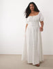 Esmée Curve tie front puff sleeve maxi dress in white ditsy floral