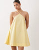 poplin halter neck swing mini sundress in lemon