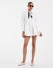 cinched shirt dress with eyelet trim in white