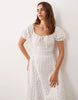 Esmée tie front puff sleeve maxi dress in white ditsy floral