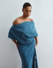 ARRANGE Curve draped denim maxi dress in mid wash blue