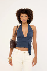 Motel Prilla Halter Top Cupro Ocean Storm