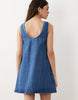 denim scoop mini dress with bow front in light blue