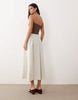 YAS bandeau contrast pinstripe maxi dress in brown and white
