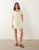 square neck bubble mini dress with embroidery detail in lemon